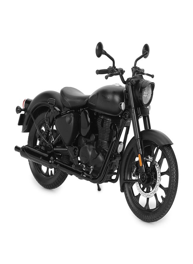 Royal Enfield دراجة رويال إنفيلد نيو كلاسيك 350 نموذج مصغر | 1:12 | مرايا جانبية | عجلات دوارة بحرية | مقود قابل للتوجيه | نظام تعليق خلفي وحامل جانبي يعملان | أسود غير لامع - Image 1